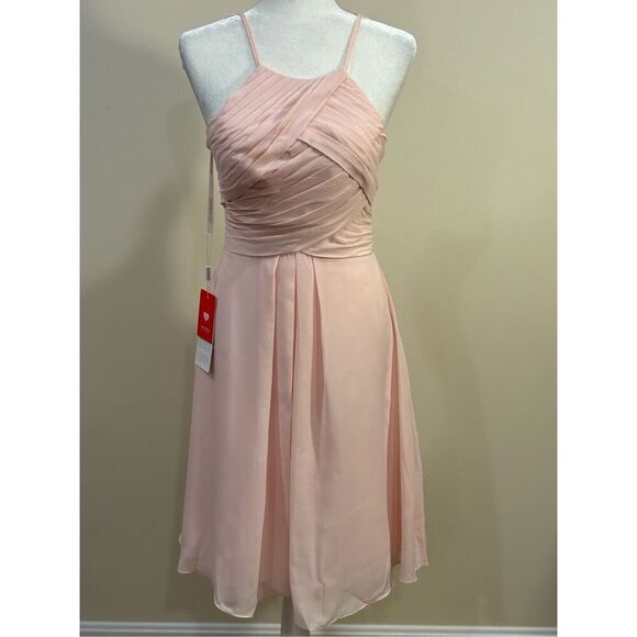 JJ’s House Women's A-line Ruffle Chiffon Bridesmaid Dress Blush Pink Size 2 NWT - Picture 3 of 12